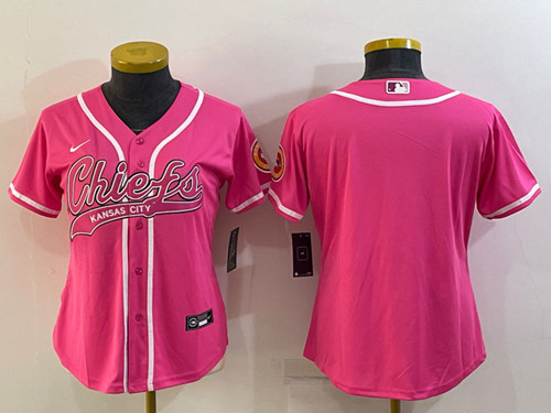 Women's Kansas City Chiefs Blank Pink With Patch Cool Base Stitched Baseball Jersey(Run Small)